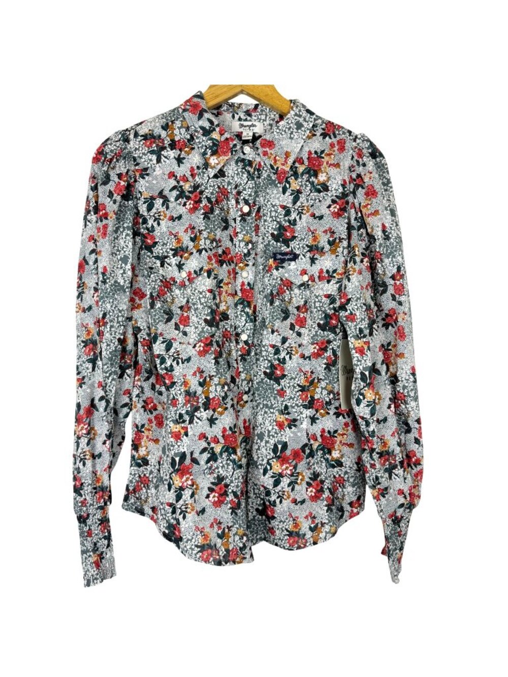 Wrangler Retro Western Slim Fit Floral Blouse Womens Medium Pearl Snaps